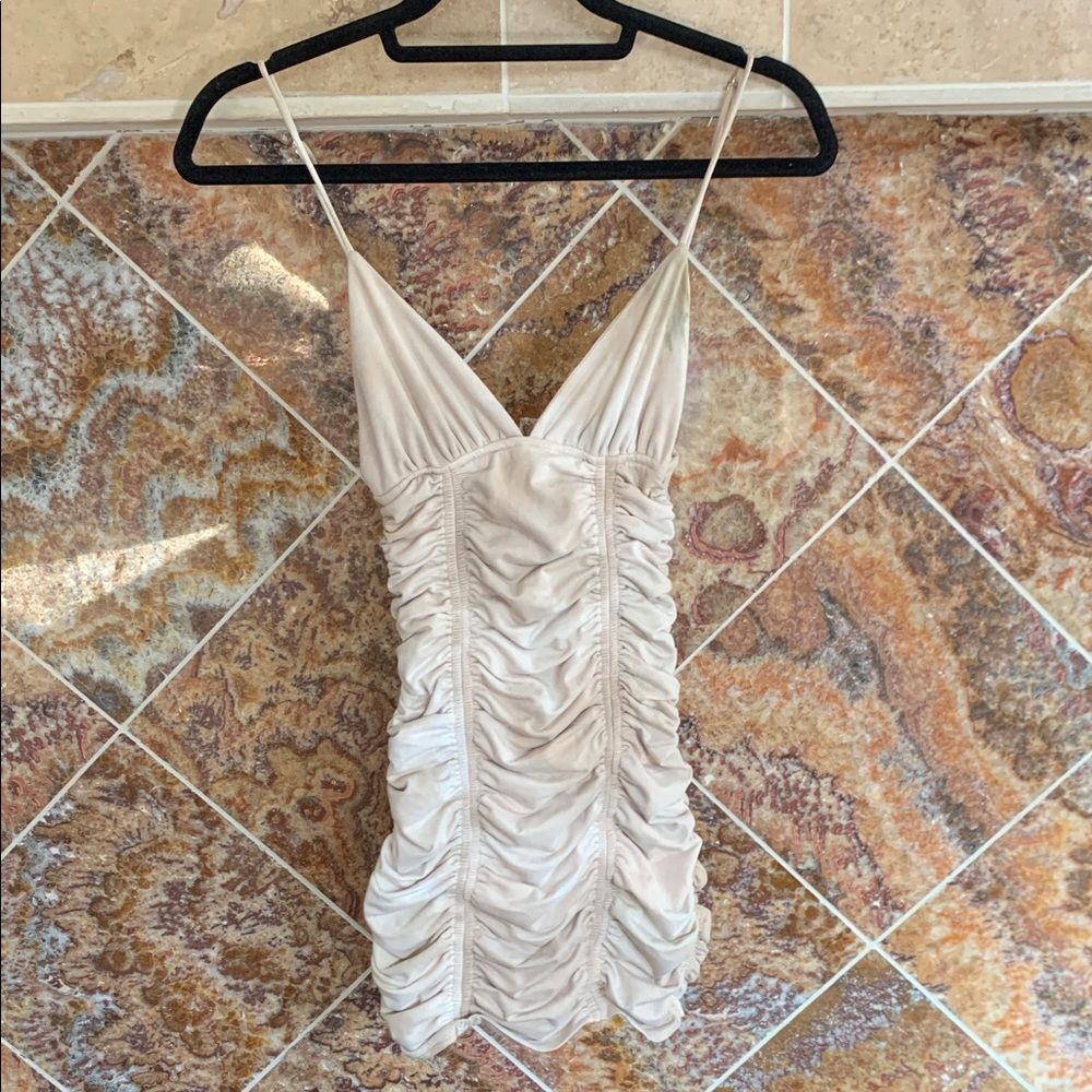 Women's Sky to Moon Cream Beige Bodycon Ruched Mini Dress Small